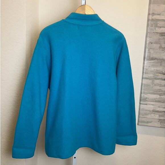 Sigrid Olsen Sport Turquoise Blue Lambs Wool Long Sleeve Lightweight Jacket LG - Picture 2 of 5
